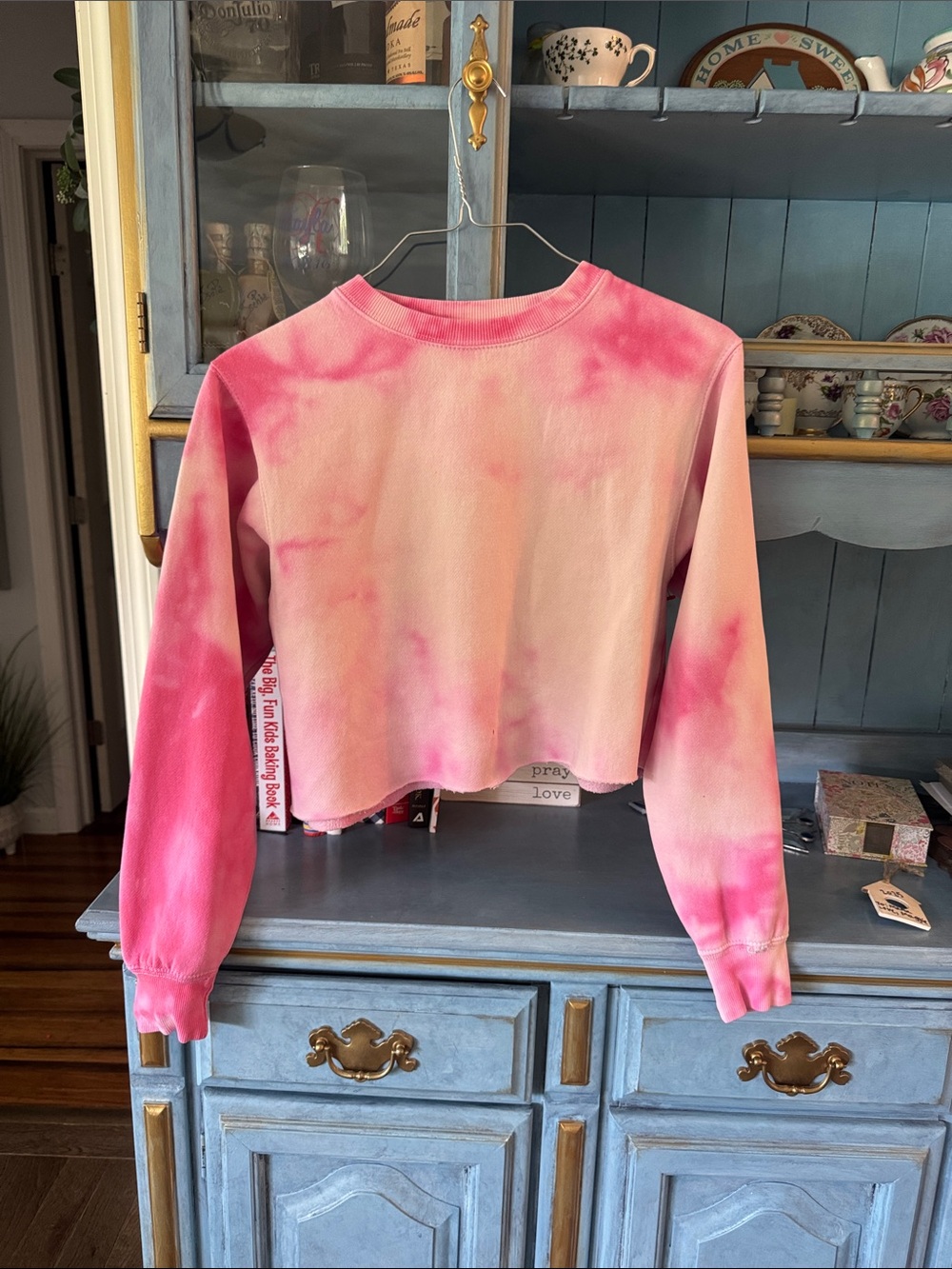 Pink Tie-Dye Cropped Sweatshirt - Women Tops